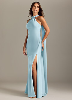 Azazie Kinsley Bridesmaid Dresses Sky Blue Mermaid Side Slit Stretch Satin Dress image3