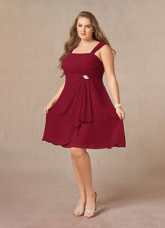 Azazie Olivia Mother of the Bride Dresses Burgundy A-Line Square Neckline Pleated Chiffon Dress image10
