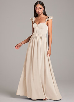Azazie Denisse Brautjungfernkleider A-Linie Gestreift Stretch-Satin Kleid Alabaster Weiß image3