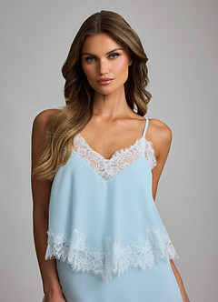 front Chiffon-Brautmorgenmantel/Nachthemd mit Spitzenbesatz, V-Ausschnitt, Seitenschlitz und langem Unterkleid