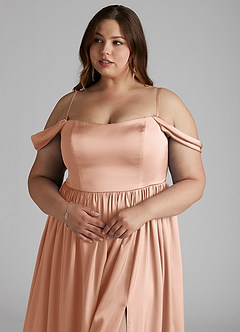 Azazie Morana Bridesmaid Dresses Rose Gold A-Line Off the Shoulder Stretch Satin Convertible Dress image15