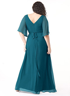 Azazie Cierra Brautjungfernkleider A-Linie V-Hals Chiffon Kleid Tintenblau image10