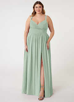 Azazie Chanel Bridesmaid Dresses Agave A-Line Pleated Chiffon Dress image8