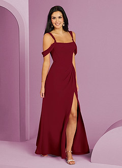 Barbie ♥ Azazie Bridesmaid Dresses Burgundy A-Line Off the Shoulder Chiffon Dress image3