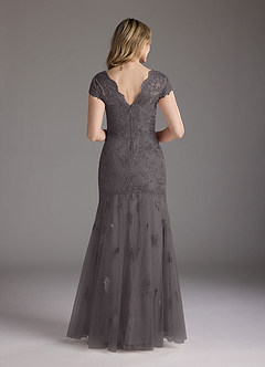 Azazie Marbella Mother of the Bride Dresses Steel Grey Mermaid Queen Anne Sequins Lace Dress image5