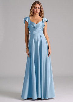 Azazie Leilani Bridesmaid Dresses Powder Blue A-Line Ruched Stretch Satin Dress image3