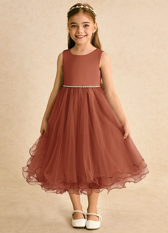 Azazie Lass Flower Girl Dresses Auburn A-Line Bow Tulle Dress image2