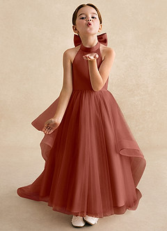 Azazie Bev Abiti da Ragazza di Fiori Abito A-Line in Tulle Convertibile Auburn image4