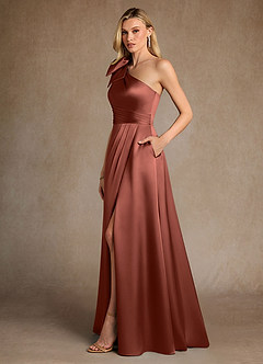 Azazie Easton Mother of the Bride Dresses Auburn A-Line One Shoulder Stretch Satin Dress image2