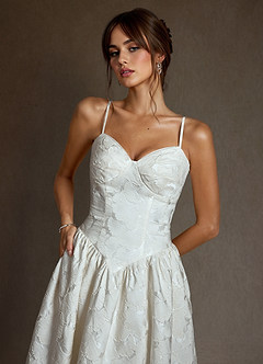 Azazie Devam Robes de mariée Robe Trapèze en Jacquard Floral Sans bretelle Blanc De Diamant image8