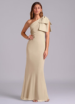 Azazie Yuanna Bridesmaid Dresses Champagne Mermaid One Shoulder Chiffon Dress image1