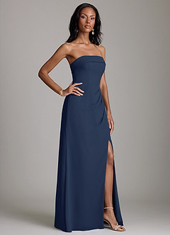 Azazie Aretha Bridesmaid Dresses Dark Navy A-Line Strapless Chiffon Dress image5