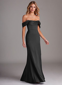 Azazie Saige Jurken voor thuis passen Jurk van Stretch Satijn met Kolom Off the Shoulder Zwart image6