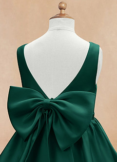 Azazie Margie Flower Girl Dresses Emerald A-Line Bow Stretch Satin Dress image7