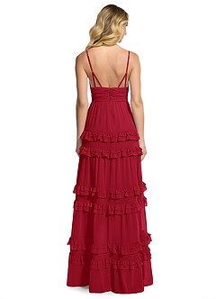 Azazie Rachel Brautjungfernkleider A-Linie Chiffon Kleid Scharlachrot image2