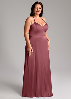Azazie Mei Robes de demoiselle d'honneur Robe Trapèze en Satin extensible Col en V Rose Du Désert image10