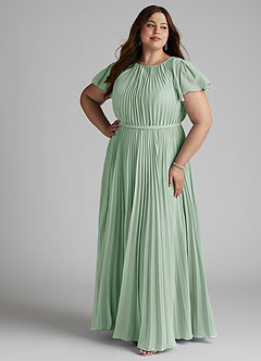 Azazie Kara Modest Bridesmaid Dresses A-Line Pleated Chiffon Floor-Length Dress image12