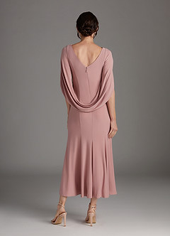 Azazie Bellona vestidos de madre de la novia Vestido de Rosa Polvorienta de Punto de lujo de Recto con Cuello barco image4