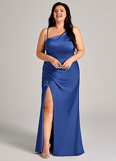 Azazie Madelyn Robes de demoiselle d'honneur Robe Sirène Convertible en Satin extensible Ue épaule Bleu Roi image15