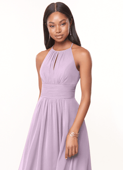 Azazie Bonnie Vestidos de madrinha de casamento Vestir Lilás Fosco de Chiffon de Linha A com Plissado image5