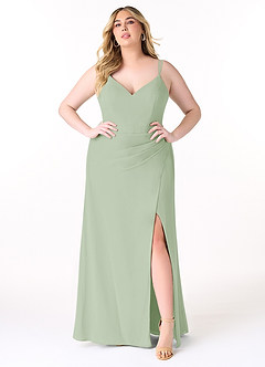 Azazie Leo Bridesmaid Dresses Dusty Sage Mermaid V-Neck Pleated Chiffon Dress image7