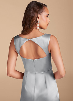 Azazie Flori Vestidos de damas de honor Vestido de Plata de Satén Metálico de Corte Recto con Corte Lateral image6
