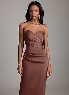 Azazie Sonora Brudtärnklänningar Klä av Tubklänning i Stretch Satin Axelbandslös Espresso image5