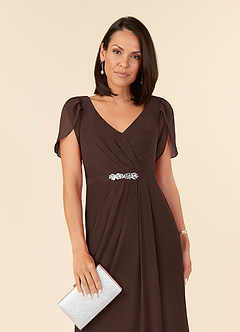 Azazie Marianne Mother of the Bride Dresses Ganache Sheath V-Neck Pleated Chiffon Dress image5