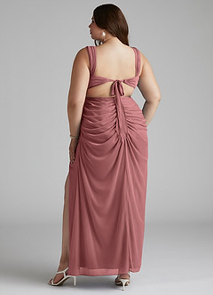 Azazie Jesaphine Robes de demoiselle d'honneur Robe Fourreau en Maille Ruché Rose Du Désert image10