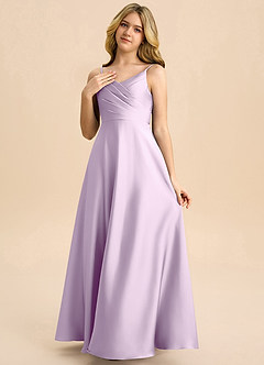 Azazie Bug Junior Linia A Pofałdowany Satyna elastyczna Długość podłogi Młodsza druhna Sukienka image3