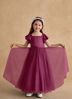 Azazie Suzy Blumenmädchenkleider A-Linie mit ärmel Tüll Kleid Maulbeerrot image5