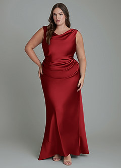 Azazie Kieryn Bridesmaid Dresses Scarlet Mermaid Pleated Stretch Satin Dress image7