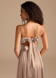 Azazie Zeya Bridesmaid Dresses Taupe A-Line Pleated Metallic Satin Dress image4