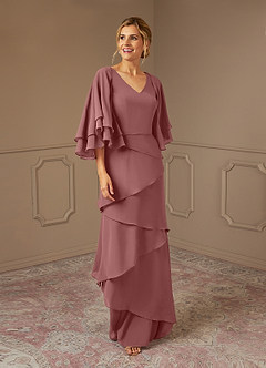 Azazie OHara Mother of the Bride Dresses Desert Rose A-Line V-Neck Chiffon Dress image1