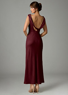 Azazie Kieryn Bridesmaid Dresses Cabernet Mermaid Pleated Stretch Satin Dress image5