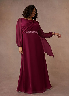 Azazie Priyanka Abiti per la Madre della Sposa Abito A-Line in Chiffon Plissettato con Scollo a Barca Borgogna image7