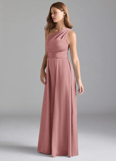 Azazie Dallas Bridesmaid Dresses Dusty Rose A-Line One Shoulder Stretch Satin Dress image5