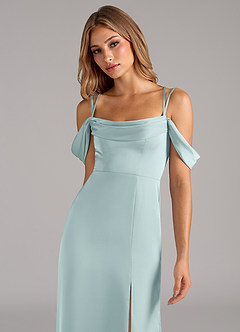 Azazie Callan Brautjungfernkleider Wandelbar A-Linie Plissee Stretch-Satin Kleid Nebel image6