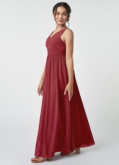 Azazie Kora Junior Pomegranate A-Line Pleated Chiffon Dress image3