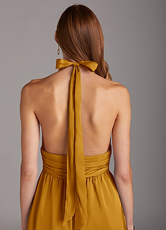 Azazie Oli Bridesmaid Dresses Butterscotch Pleated Stretch Satin Jumpsuit image5