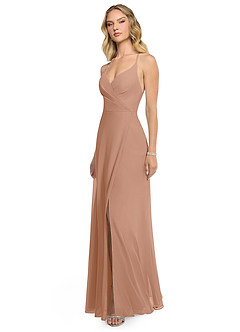 Azazie Davis Abiti da Damigella Abito A-Line in Chiffon con Scollo a V Champagne Rosa image3