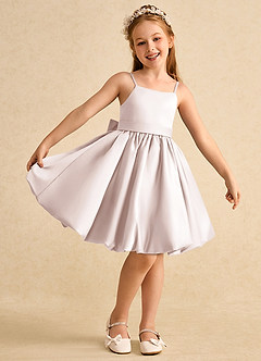 Azazie Davine Flower Girl Dresses Rose Petal A-Line Spaghetti Strap Matte Satin Dress image2