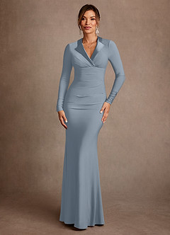 Azazie Syracuse Abiti per la Madre della Sposa Abito Tubino in Maglia Lussuosa Plissettato Blu Polveroso image1