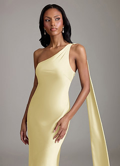 Azazie Galinda Brudtärnklänningar Klä av Sjöjungfru i Stretch Satin Ena axeln Citronsorbet image3