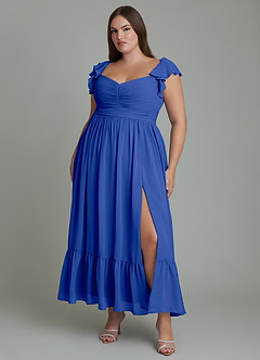 Azazie Anaya Robes de demoiselle d'honneur Robe Trapèze en Mousseline de soie Décolleté en cœur Bleu Roi image8