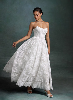 Azazie Brooklyn Wedding Dresses Diamond White Ball-Gown Strapless Lace Dress image3