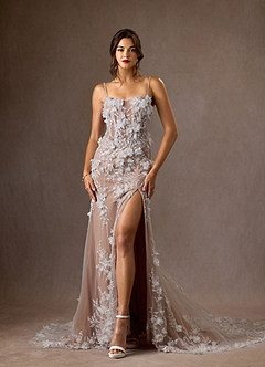 Azazie Alethea Wedding Dresses Diamond White Sand Mermaid Strapless Lace Dress image1