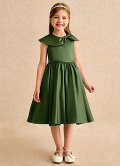Azazie Acorn Flower Girl Dresses Olive A-Line Pleated Matte Satin Dress image3