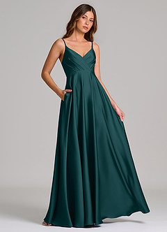 Azazie Amani Bridesmaid Dresses Pine A-Line Pleated Stretch Satin Dress image4