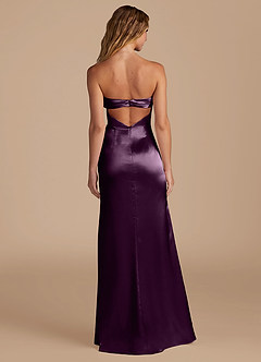 Azazie Leonis Bridesmaid Dresses Plum Mermaid Pleated Metallic Satin Convertible Dress image6